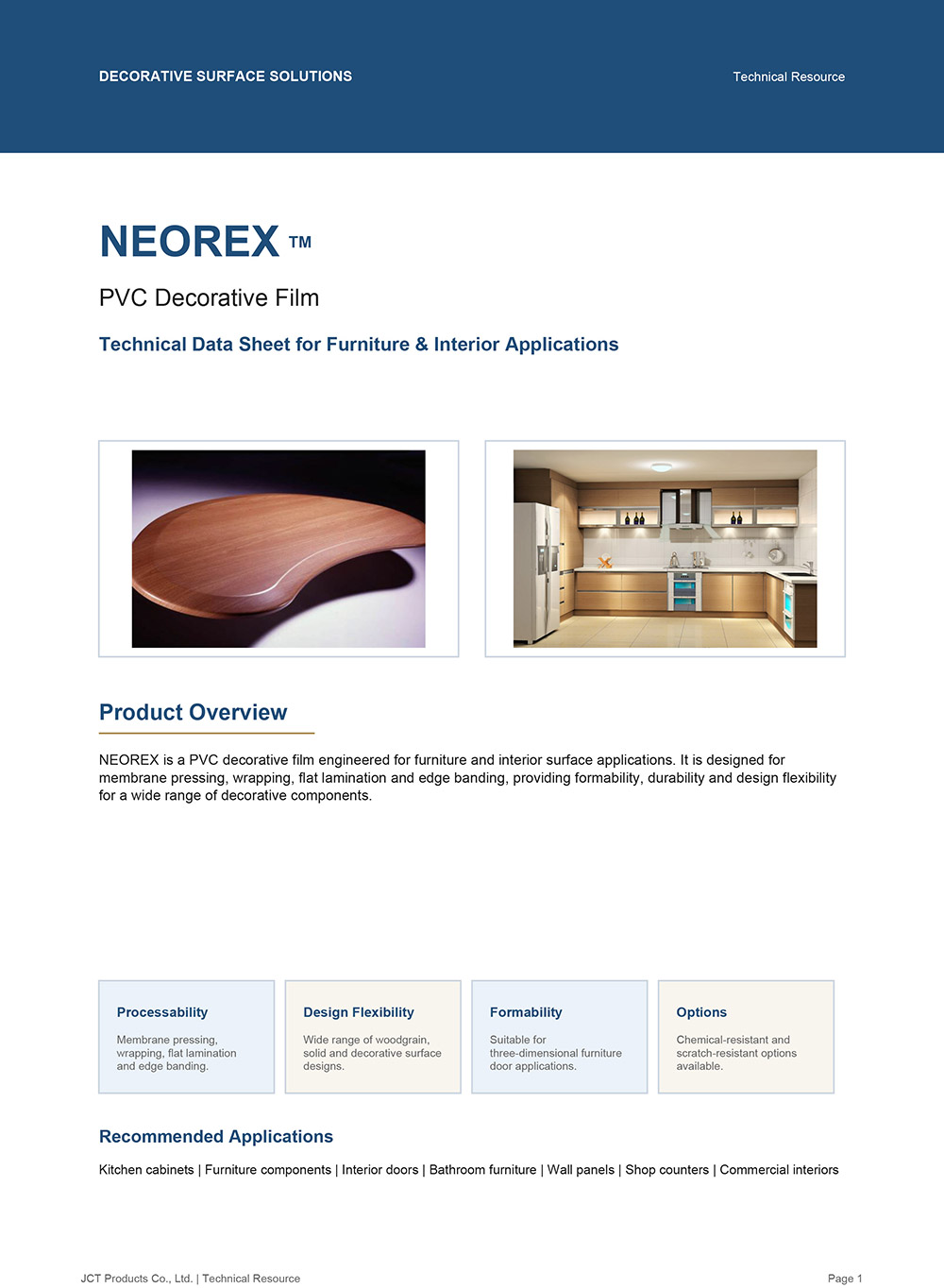 JCT NEOREX PVC Decorative Film TDS
